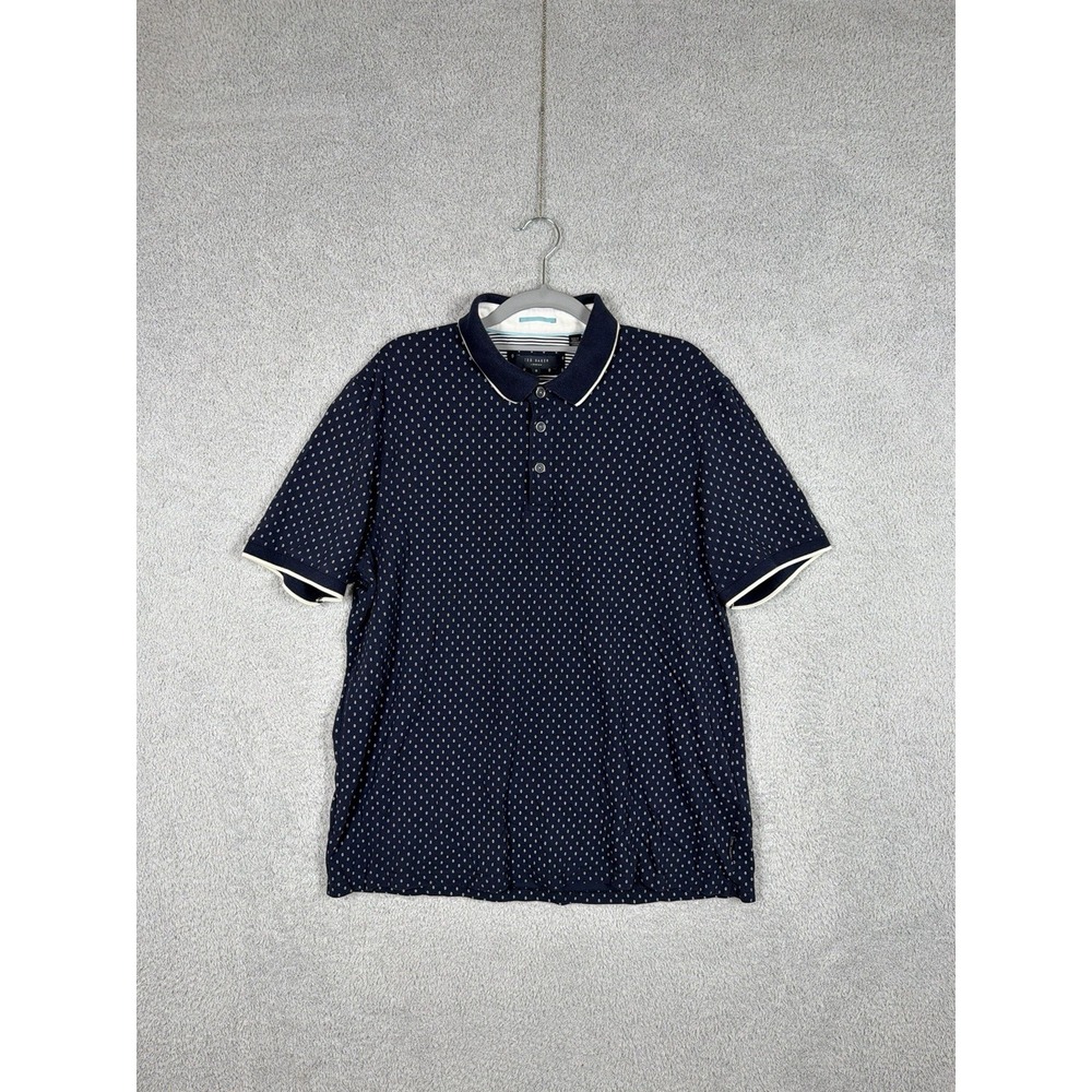 Ted Baker London Polo Shirt Mens 6 Navy White Ditsy Print Chic‎ Short Sleeve